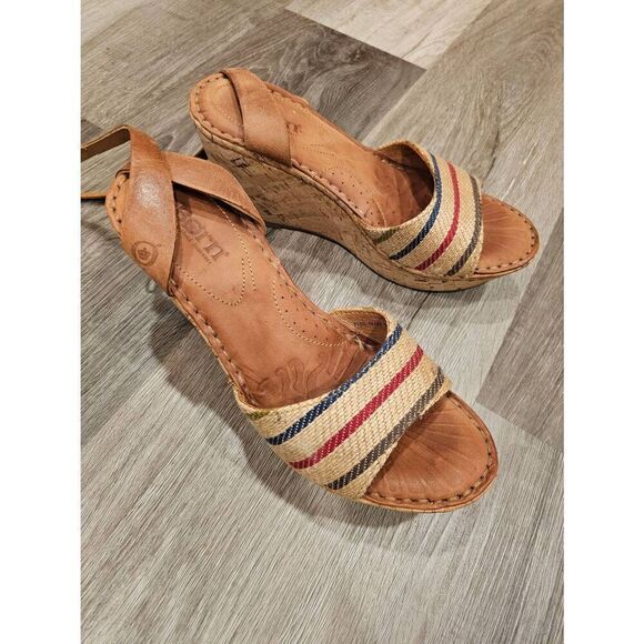 Born Leather Cork Wedges size 7 boho Beach Footwear - Picture 1 of 8
